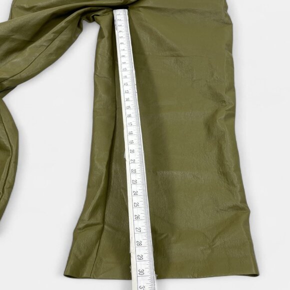 Babaton Aritzia Olive Green Faux Vegan Leather Straight Pants Trousers Women's 6 - Picture 8 of 13